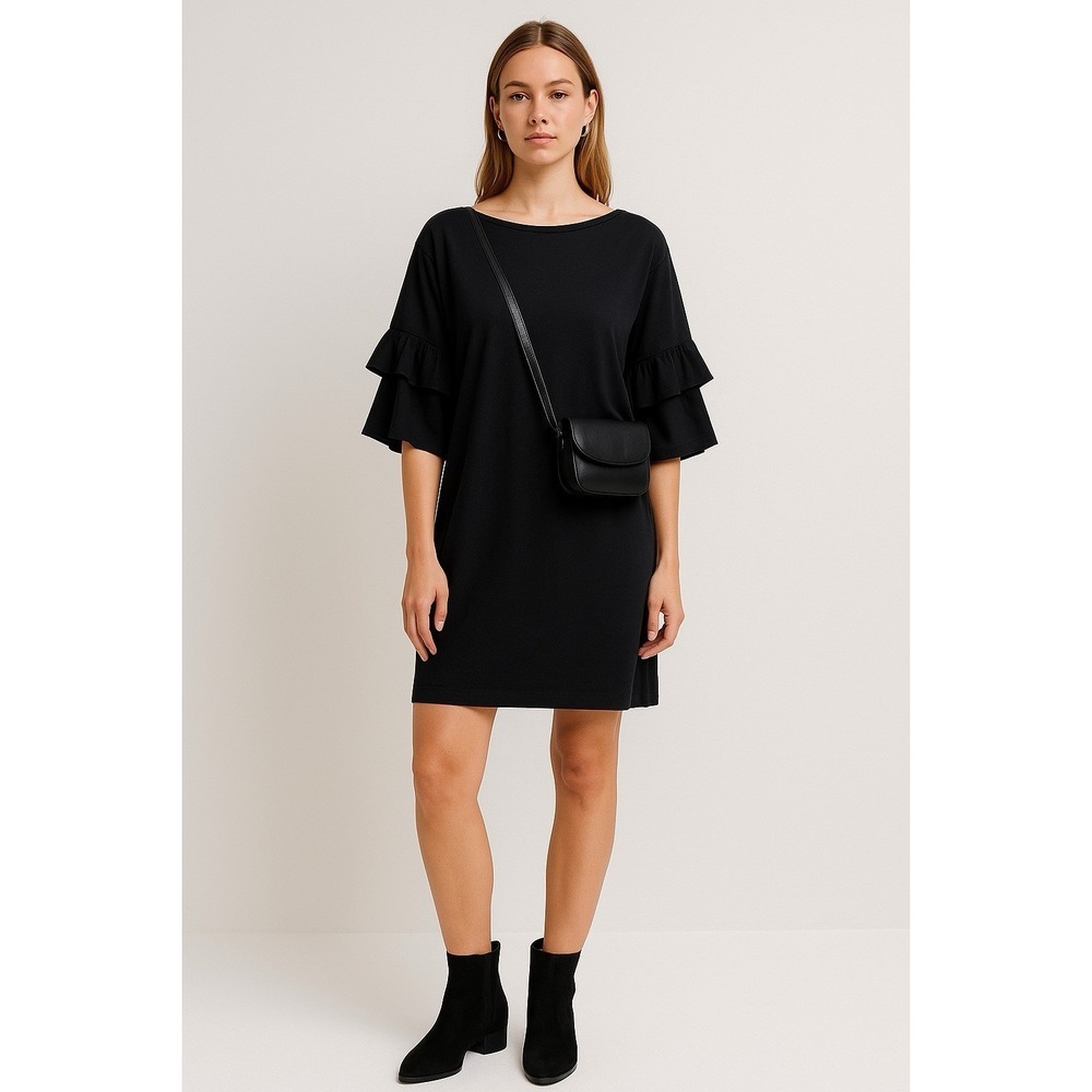 ZARA‎ Trafaluc Womens M Black Ruffle Sleeve Dress Short  Minimalist Chic Casual